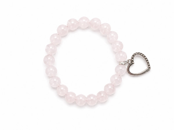 Bracelet Quartz rose + cœur acier inoxydable