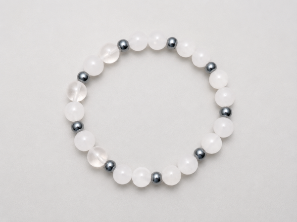 Bracelet Jade blanc + perle acier inoxydable