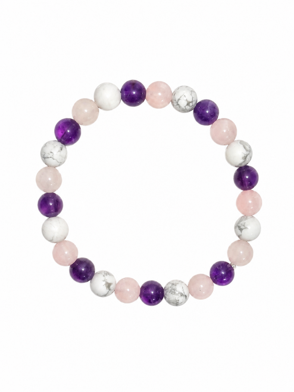 Bracelet Howlite blanc, Améthyste, Quartz rose