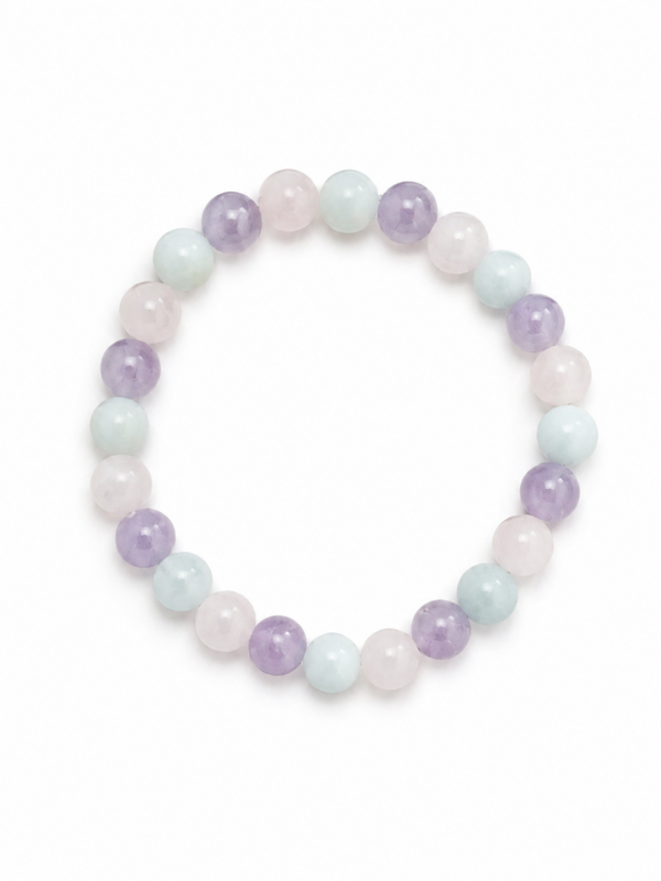 Bracelet Aigue-marine, Améthyste lavande, Quartz rose