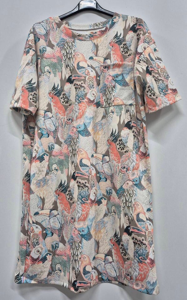 Jurk vogels beige