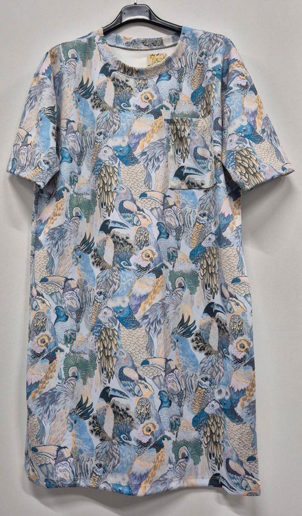 Jurk vogels blauw
