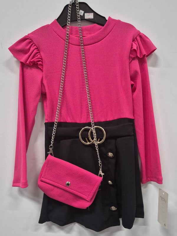 Jurkje fuchsia/zwart met tasje