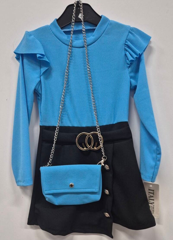 Jurkje blauw/zwart met tasje