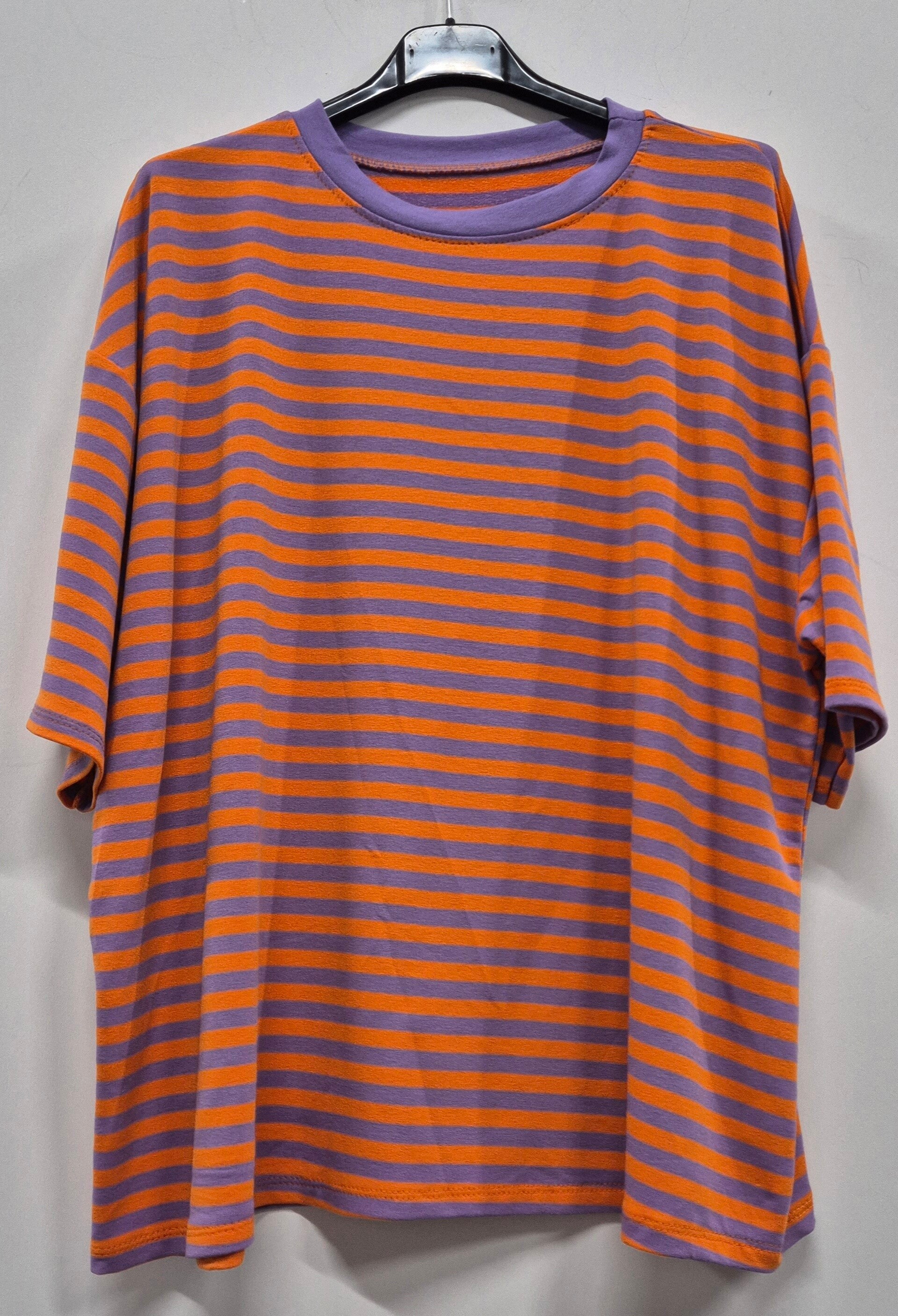 T-shirt streep oranje/paars (36-42)