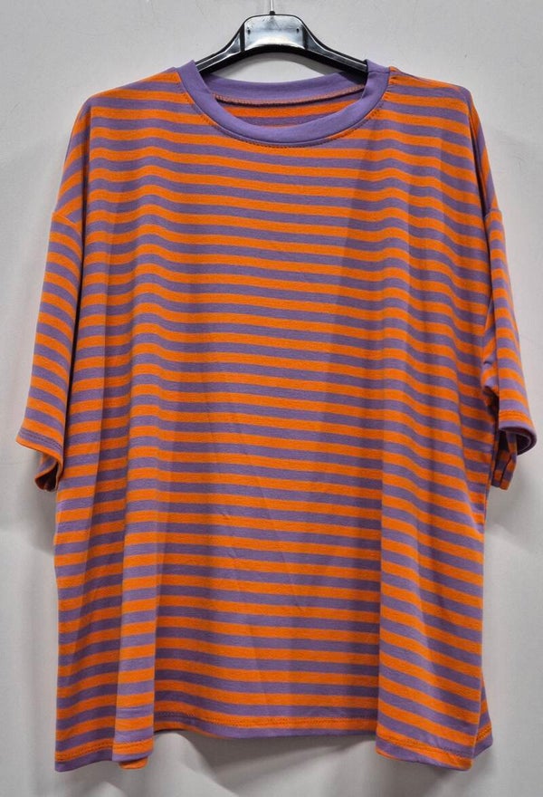 T-shirt streep oranje/paars (36-42)