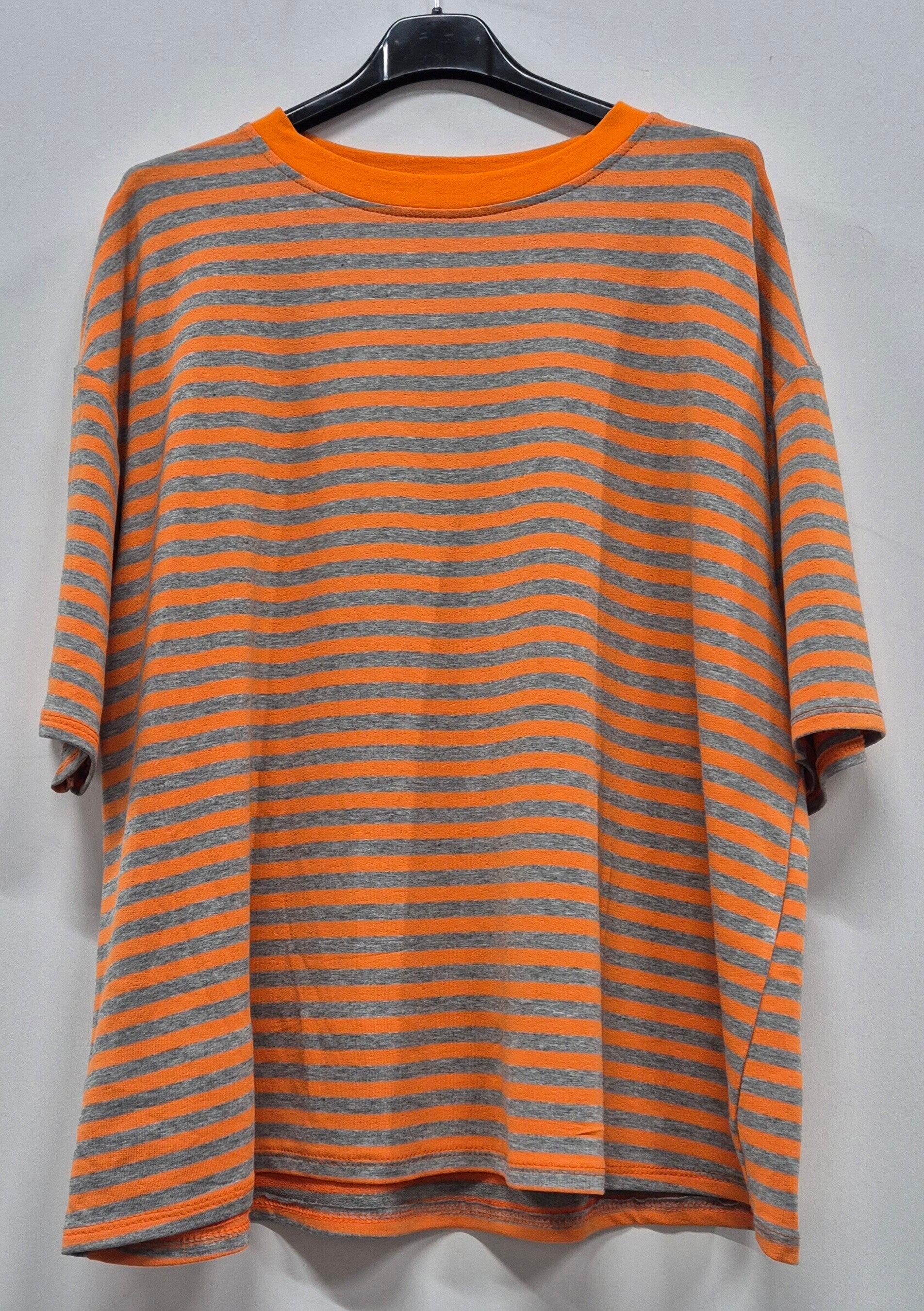 T-shirt streep oranje/grijs (36-42)