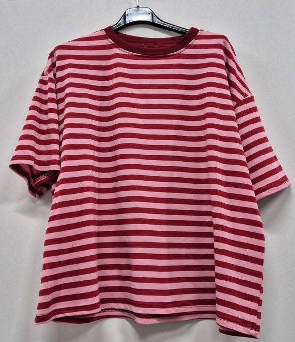T-shirt streep roze/bordeaux (36-42)
