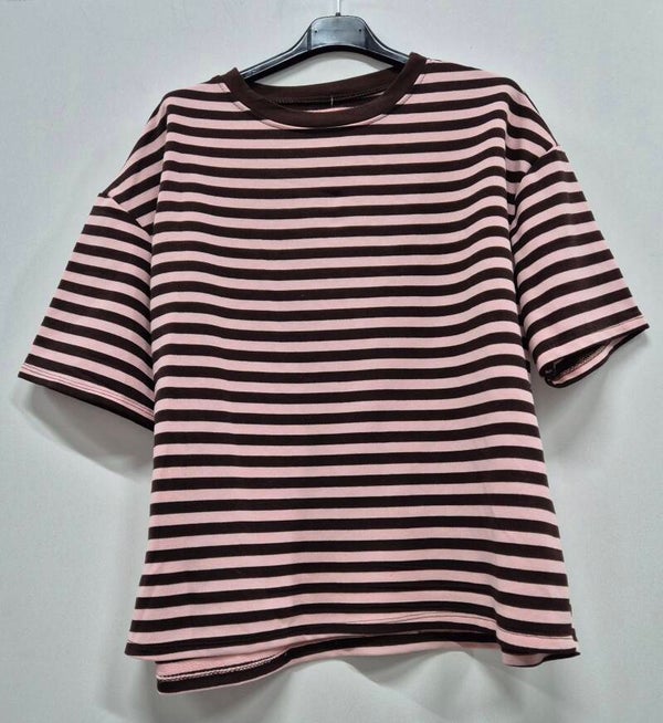 T-shirt streep roze/bruin (36-42)