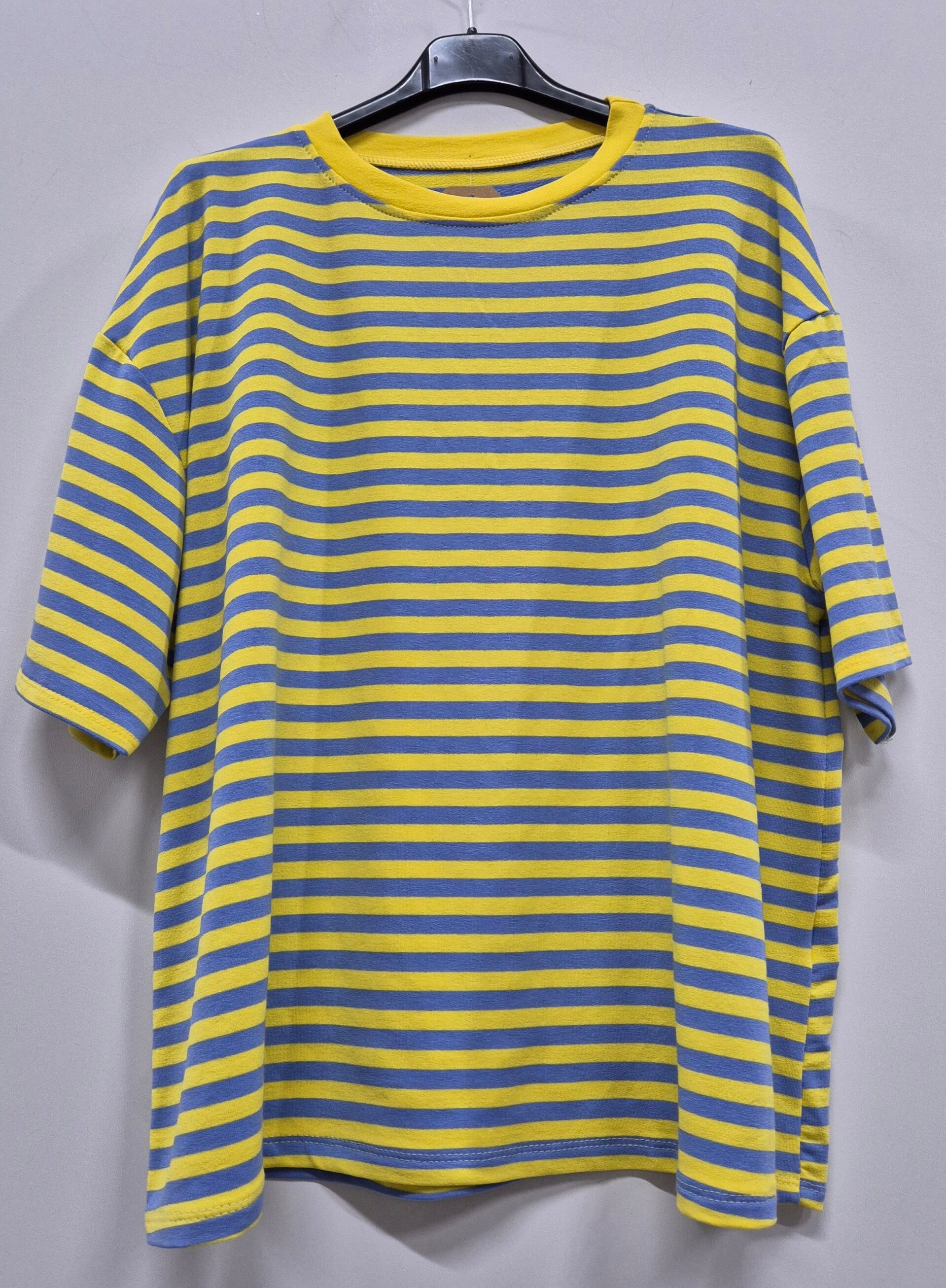 T-shirt streep geel/lichtblauw (36-42)