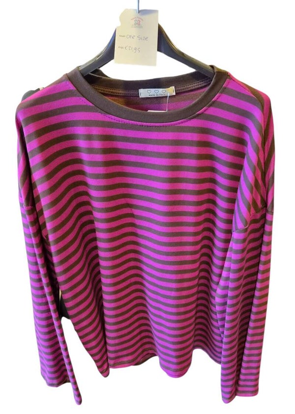 Longsleeve streep bruin/paars (36-42)