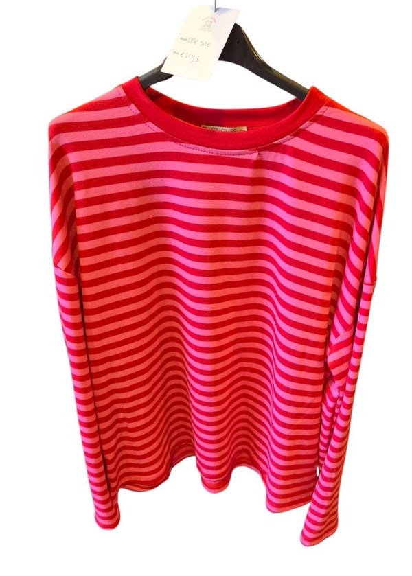 Longsleeve streep roze/rood (36-42)