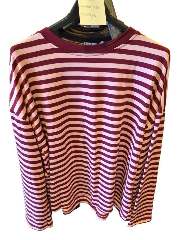 Longsleeve streep roze/bordeaux (36-42)