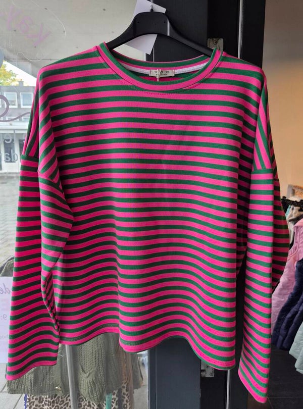 Longsleeve streep roze/groen (36-42)