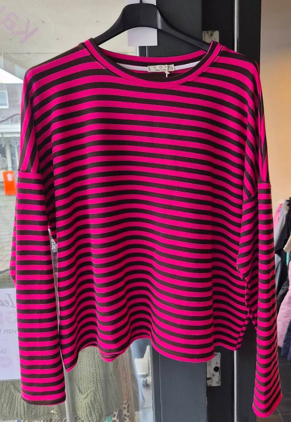 Longsleeve streep fuchsia/zwart (36-42)