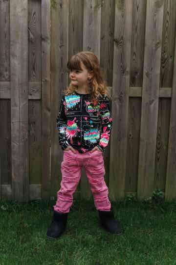 Stretch jeans met scheuren roze