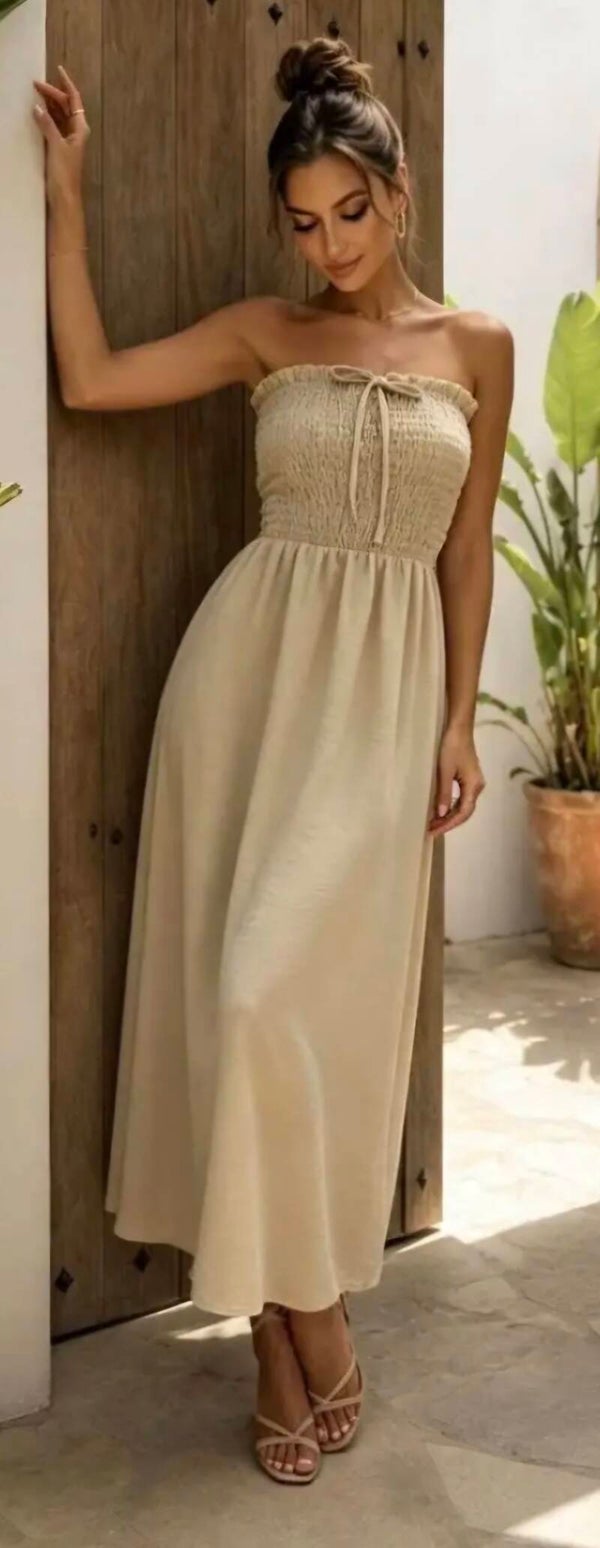 Jurk strapless beige (34-42)