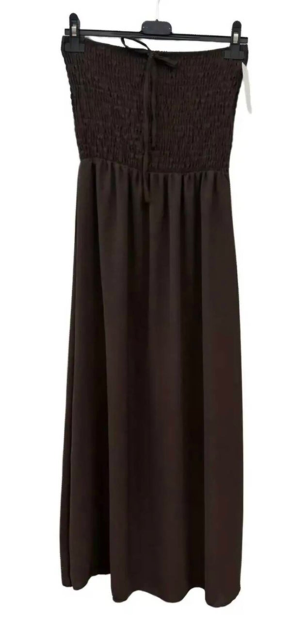 Jurk strapless bruin (34-42)