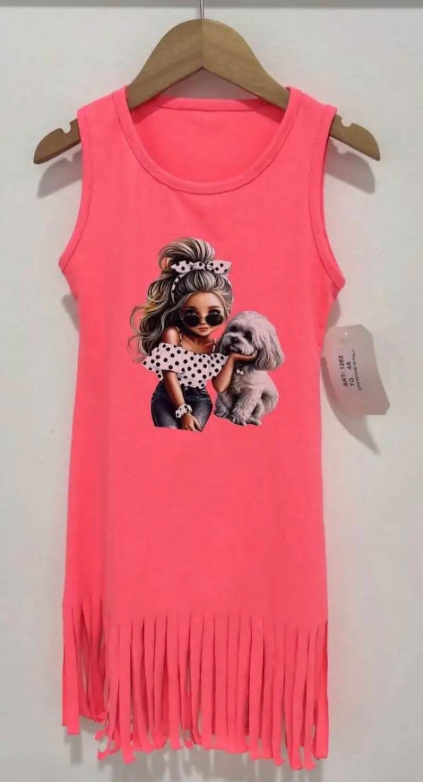 Jurkje meisje hond fluor roze