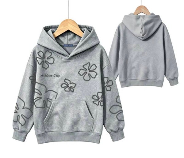 Hoodie flower grijs