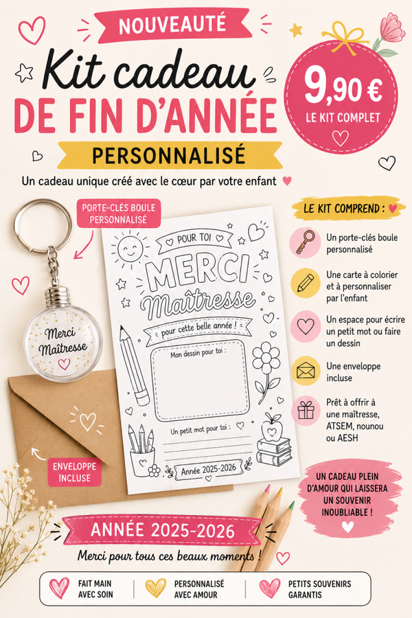 Kit cadeau personnalisé pour maîtress, nounou, atsem