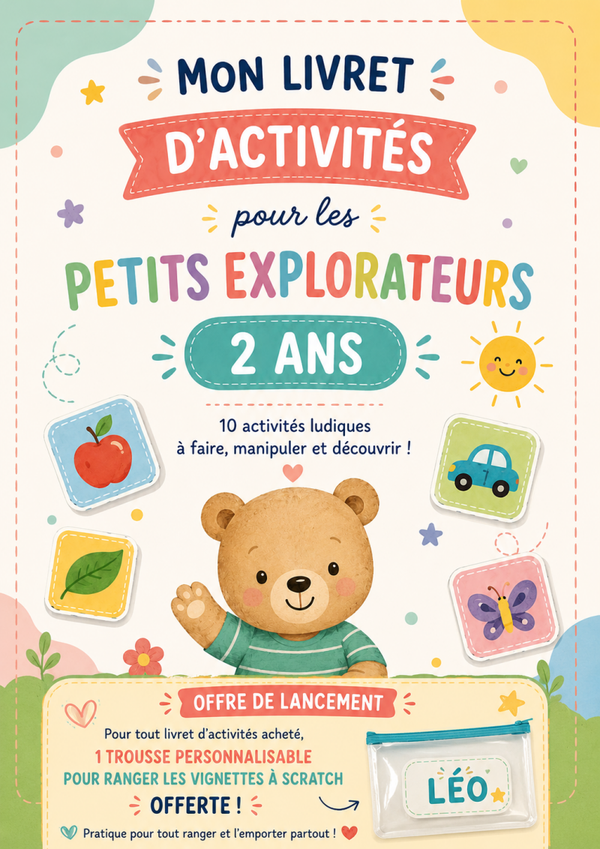 ✨NOUVEAUTE - 💐Livret d'activités à scratchs - 2 ans 🎁Trousse personnalisée offerte