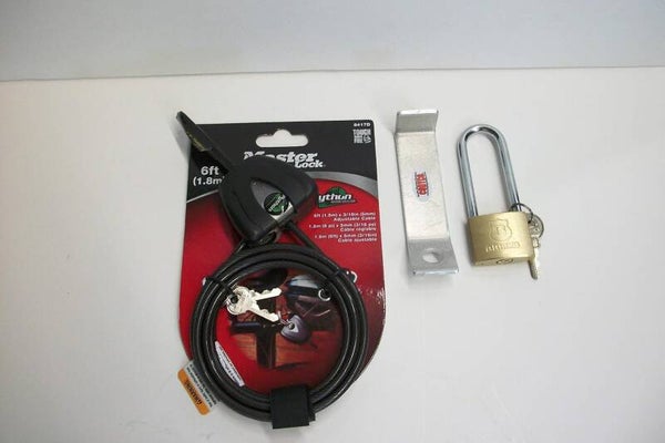 Cooler Lock Compatible with RTIC Ultra Tough Hard Ice Chests, Heavy Duty Ultimate Cooler Protection, CodyCo Aluminum Security Bracket, Master Python 6 Ft Lock Cable, Brinks Solid Brass Padlock