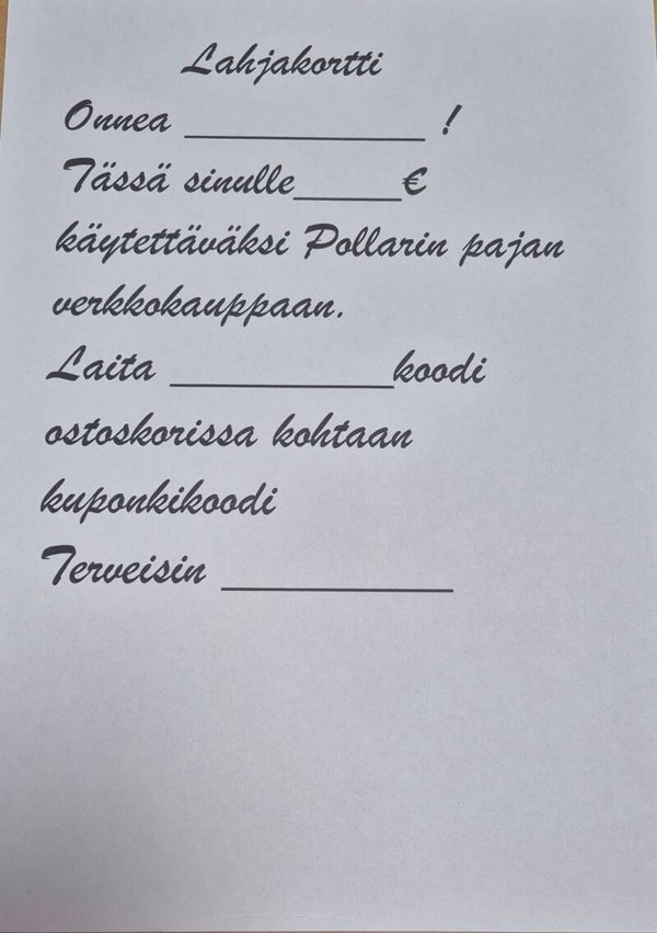 Lahjakortti 20 kirje