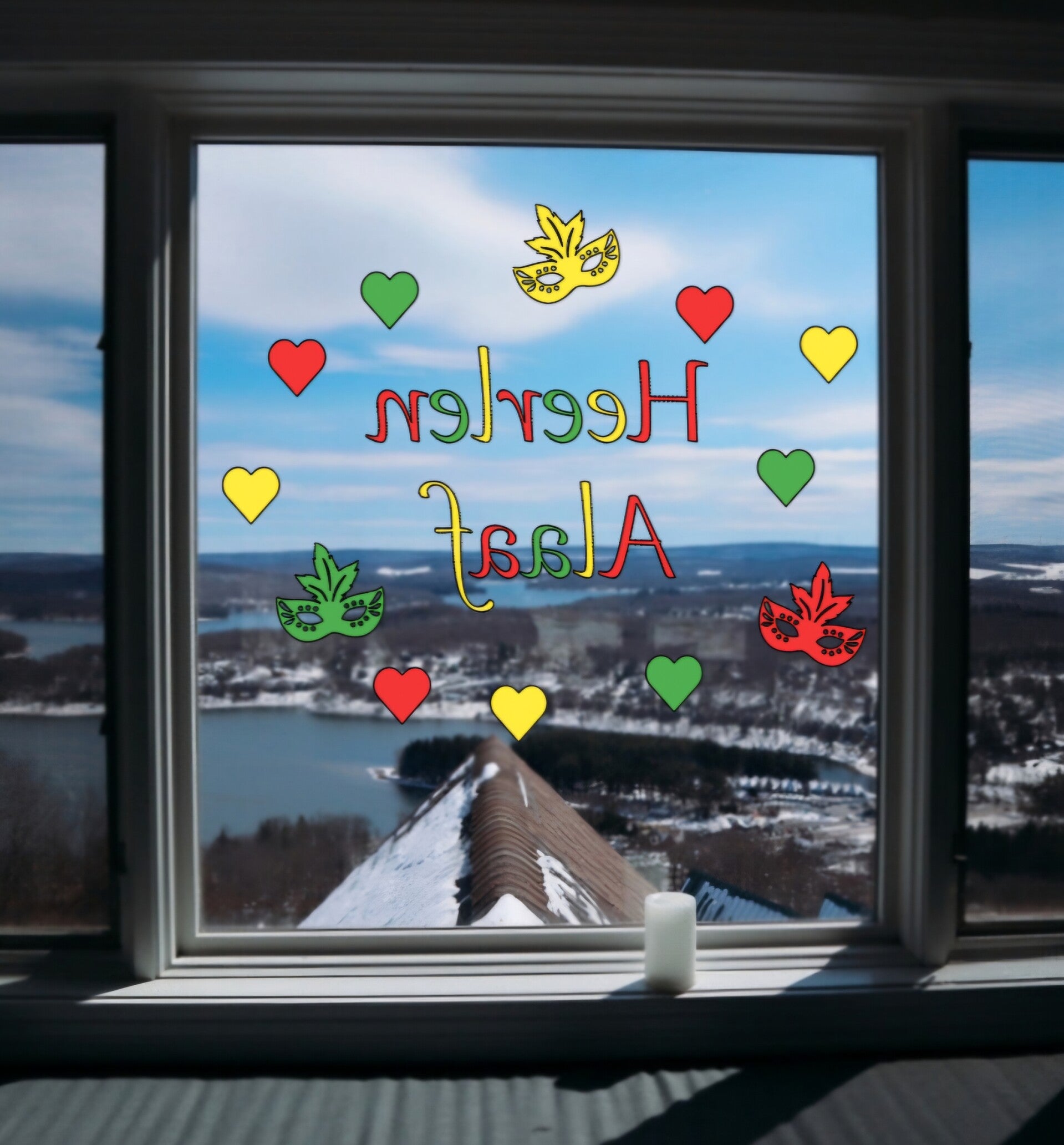 Raamsticker met plaatsnaam - Hartjes