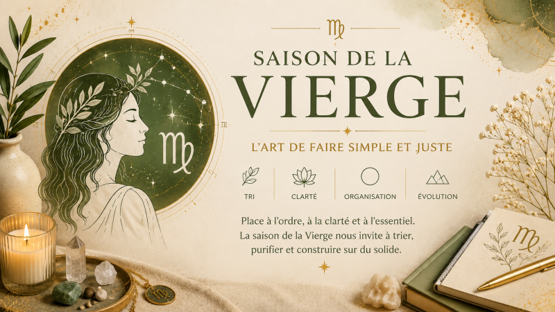 Illustration astrologique de la saison de la Vierge 2026 pour la rentrée.