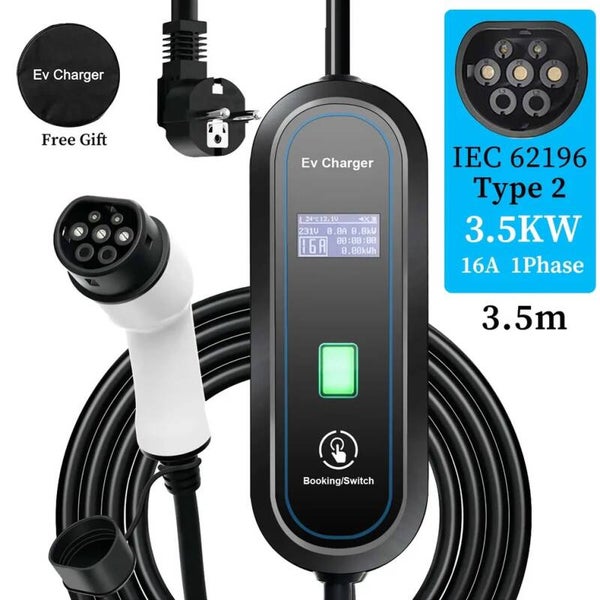 Chargeur Mobile Intelligent EV Type 2 (IEC 62196-2) - 3.5 kW, Intensité Ajustable (8-16A) – Longueur 3.5m