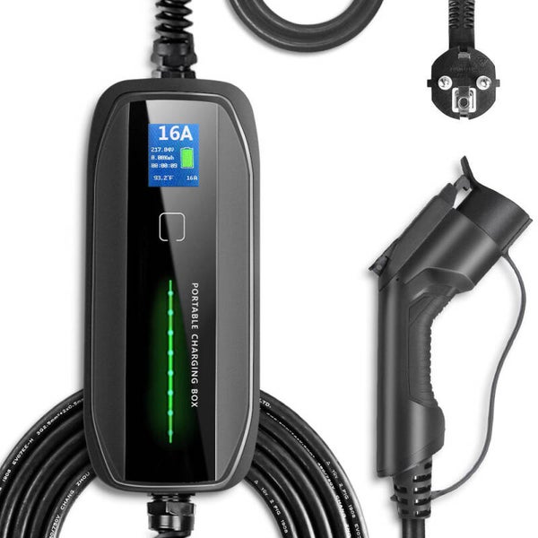 Chargeur rapide pour véhicules électriques monophasé 10A 16A avec prise Schuko et écran LCD