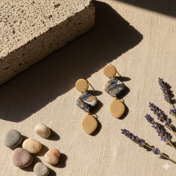 Handgemaakte oorbellen blauw - Desert Marble