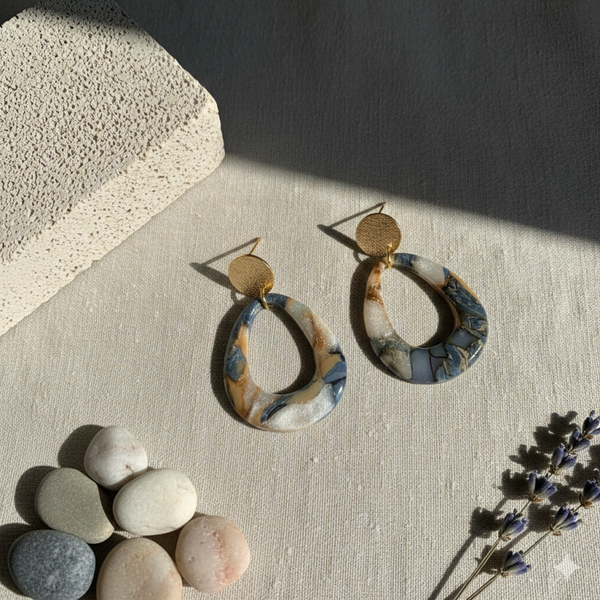 Statement oorbellen Blue Sand Marble