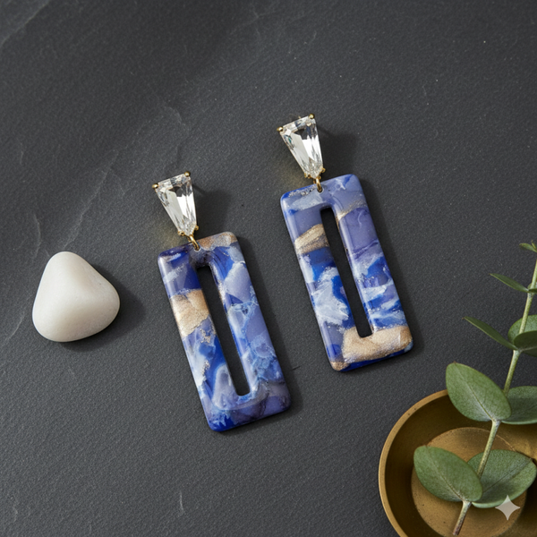 Statement oorbellen blauw goud  - Royal