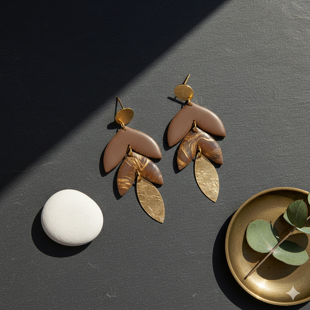 Handgemaakte oorbellen bruin - Leaf Luxe
