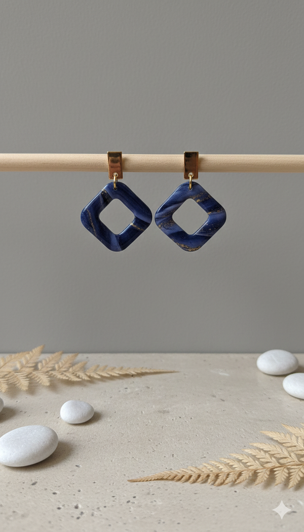 Statement oorbellen Blue Marble Square