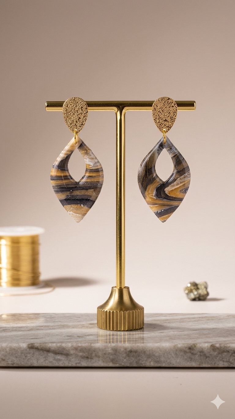 Statement oorbellen - Golden Marble