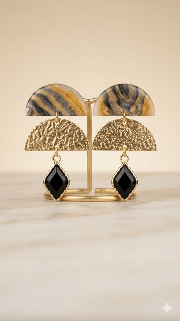 Statement oorbellen - Golden Marble