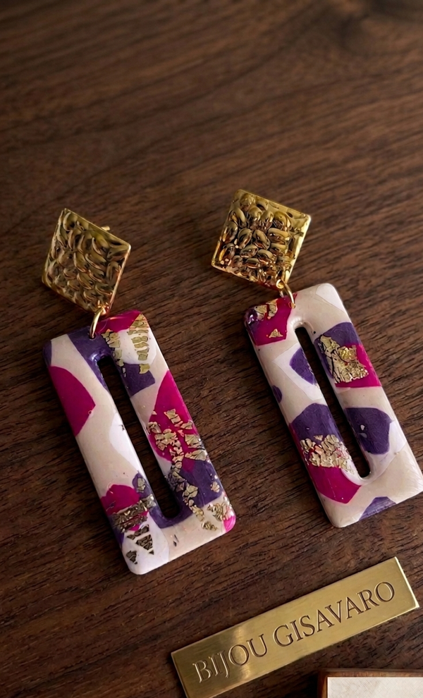 Statement oorbellen paars fuchsia goud – Elisa