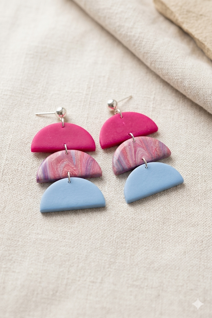 Statement oorbellen roze blauw pastel