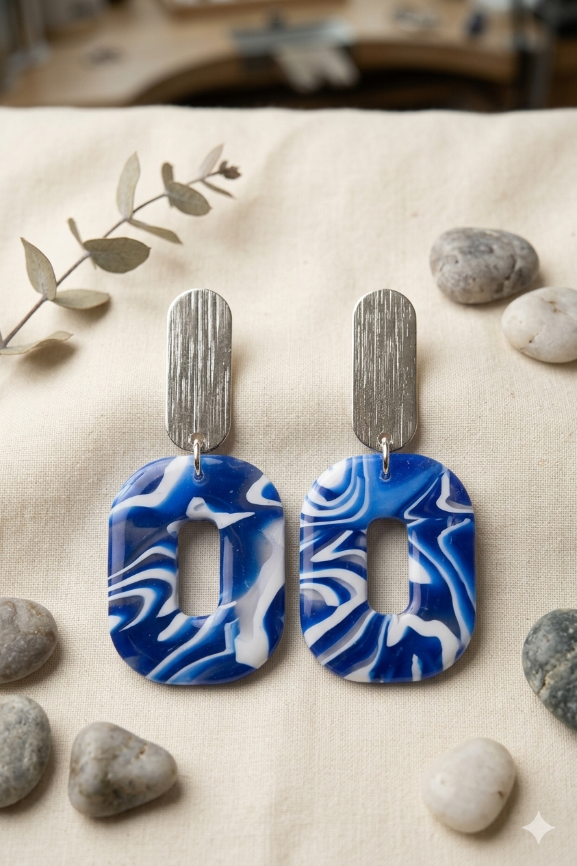 Statement oorbellen blauw wit