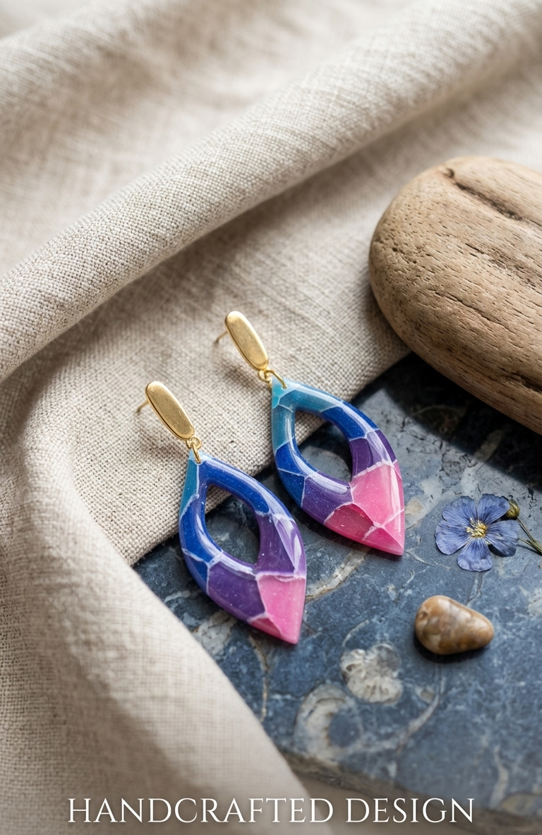 Statement oorbellen blauw paars roze