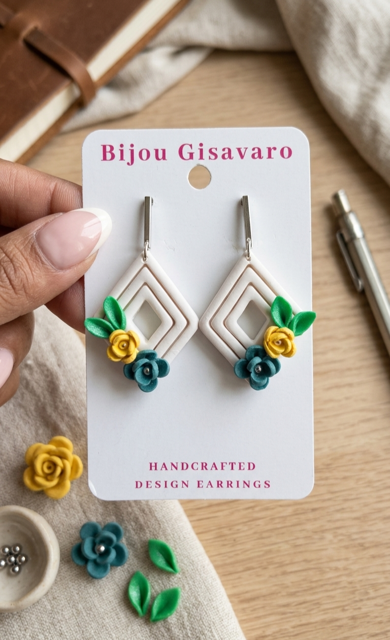 Oorbellen wit bloemen geometrisch