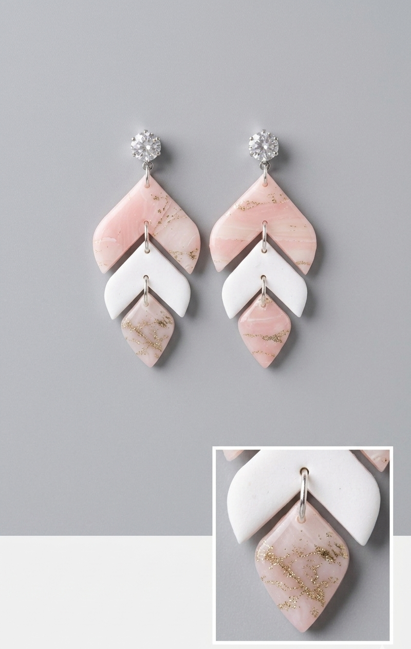 Roze marmer oorbellen geometrisch – Rose Elegance