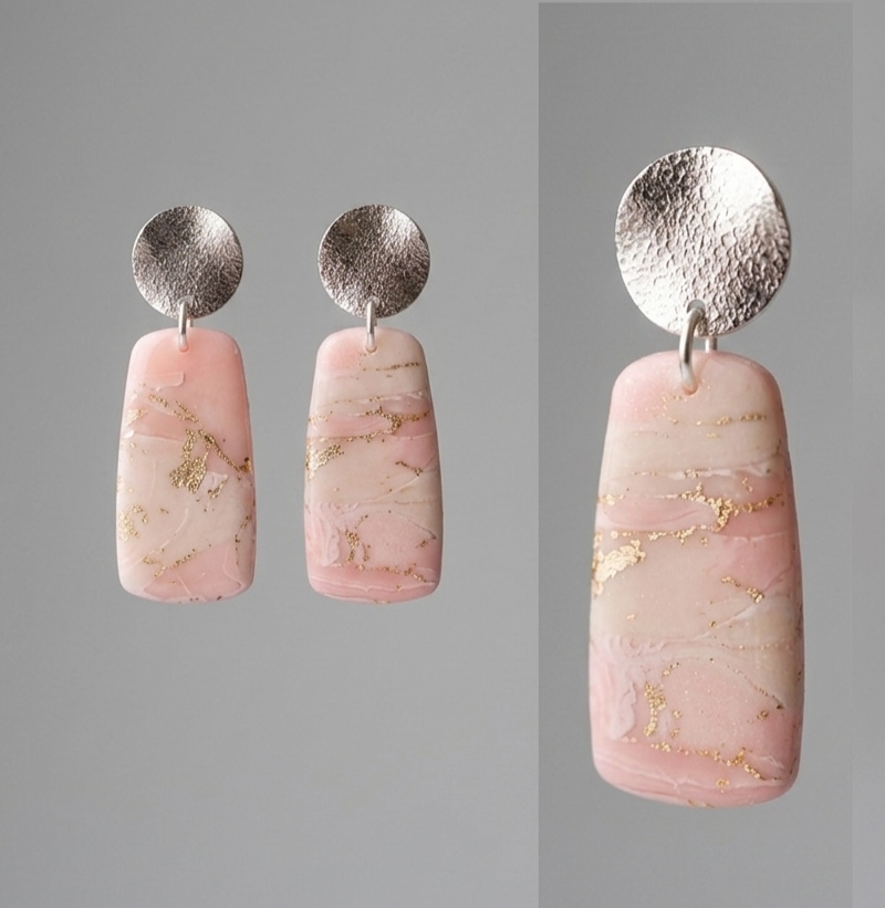 Roze marmer oorbellen ovaal – Rose Elegance