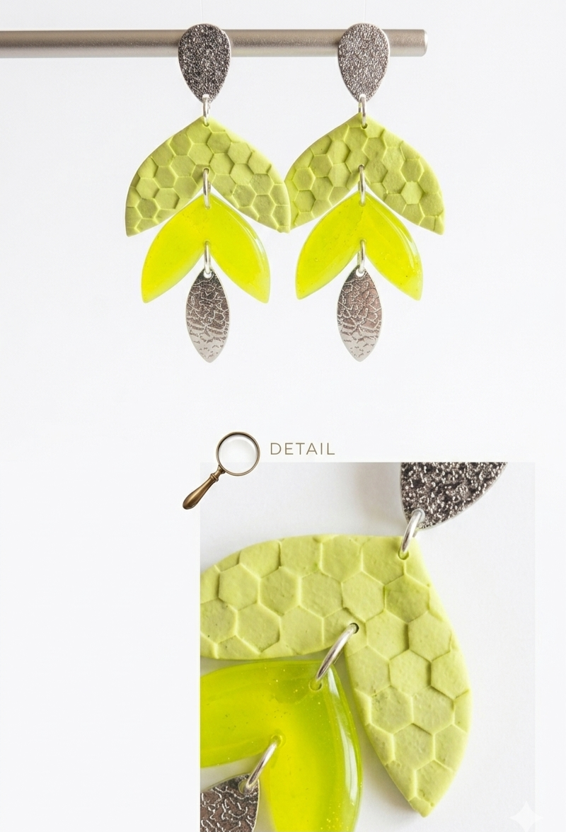 Handgemaakte limoengroen oorbellen - Lime Leaf