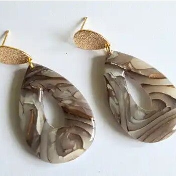 Statement oorbellen Taupe Marble