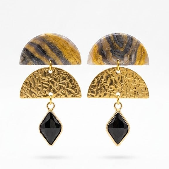 Statement oorbellen - Golden Marble