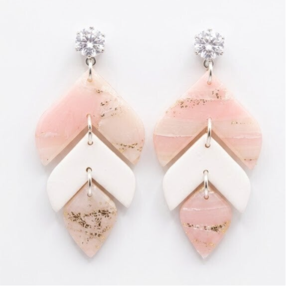 Roze marmer oorbellen geometrisch – Rose Elegance